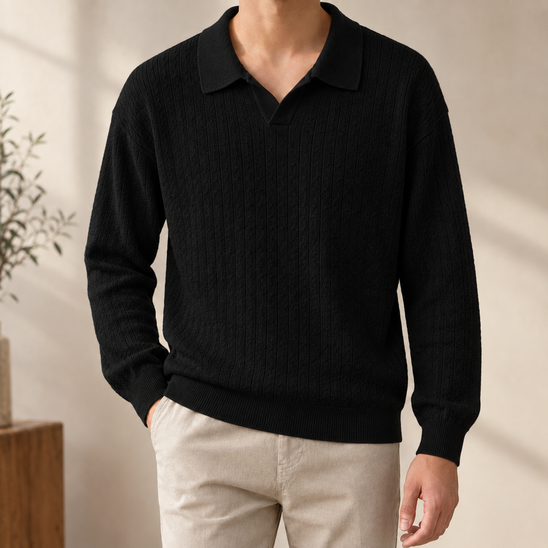 Herbert Ribbed Polo - Black
