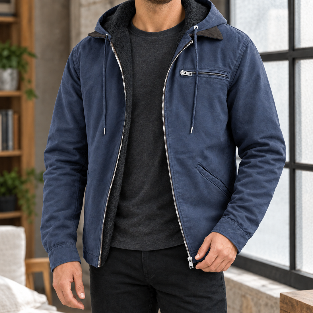 Edward Hooded Jacket - Navy Blue