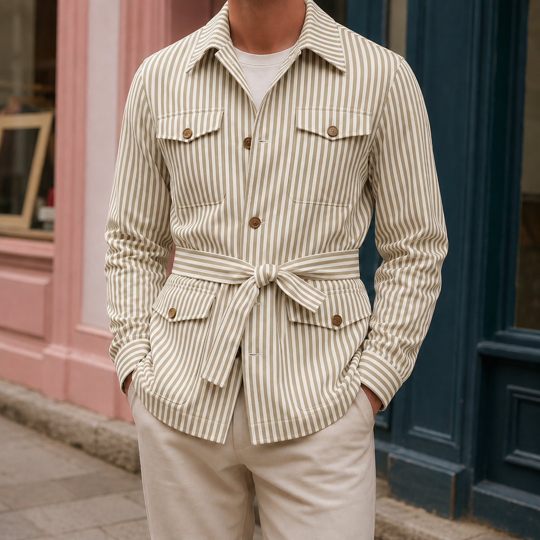 Tristan Striped Safari Jacket - Olive
