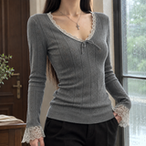 Stacey-Faye Lace Trim Sweater - Gray