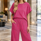 Zenobia Striped Pants Set - Pink