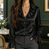 Salome Ruffle Blouse - Black