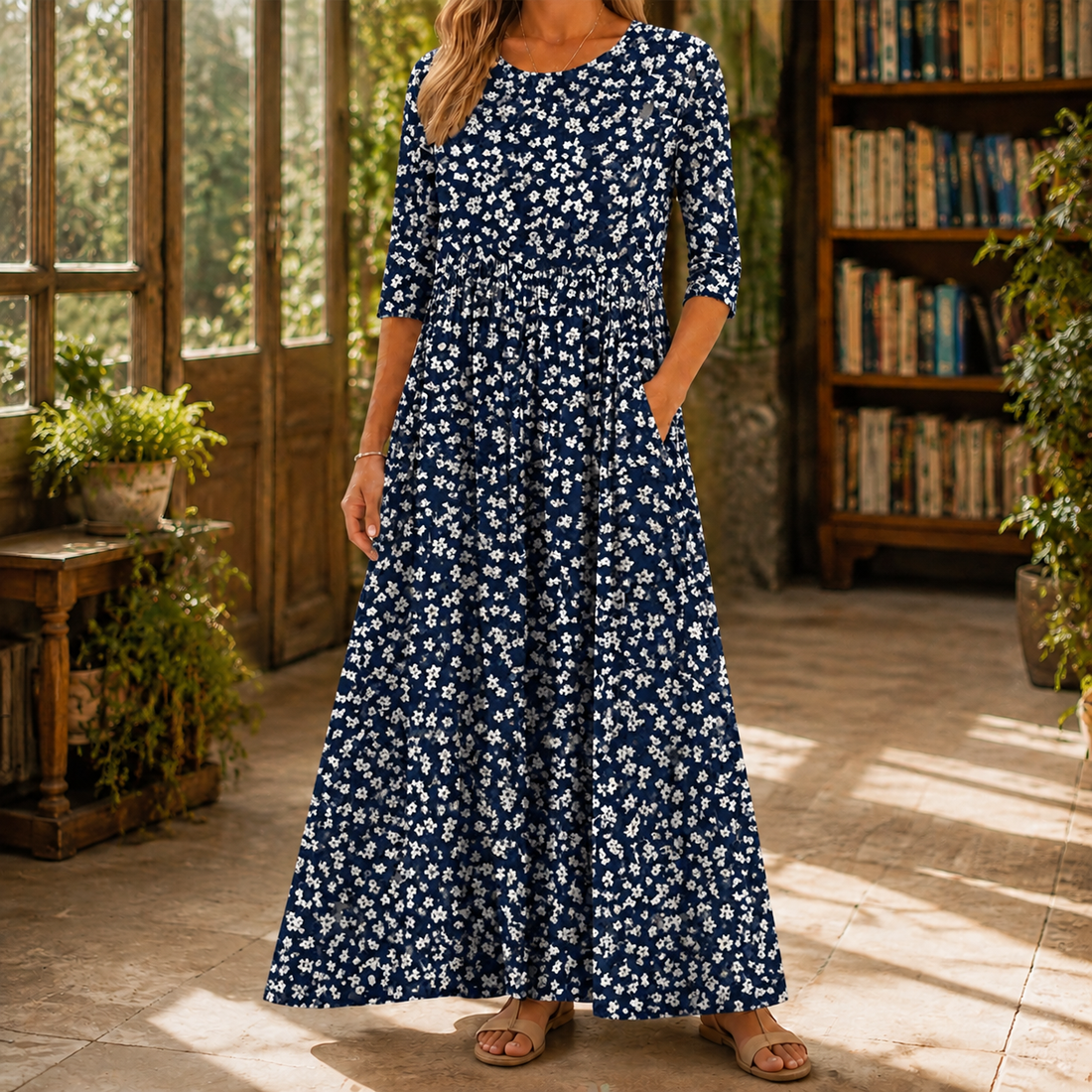 Nina Floral Maxi Dress - Navy Floral