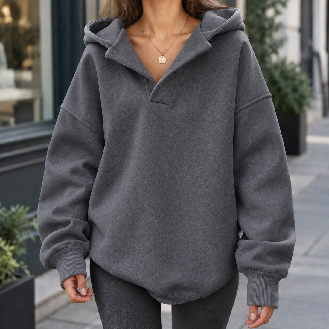 Celeste-Faye Collared Hoodie - Dark Gray