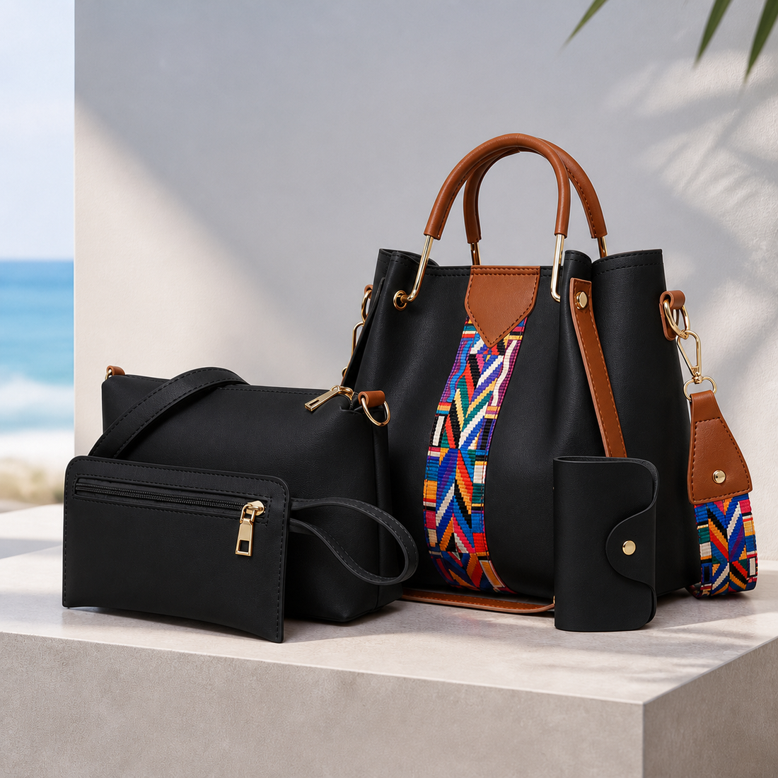 Rimini Bohemian Handbag Set - Black