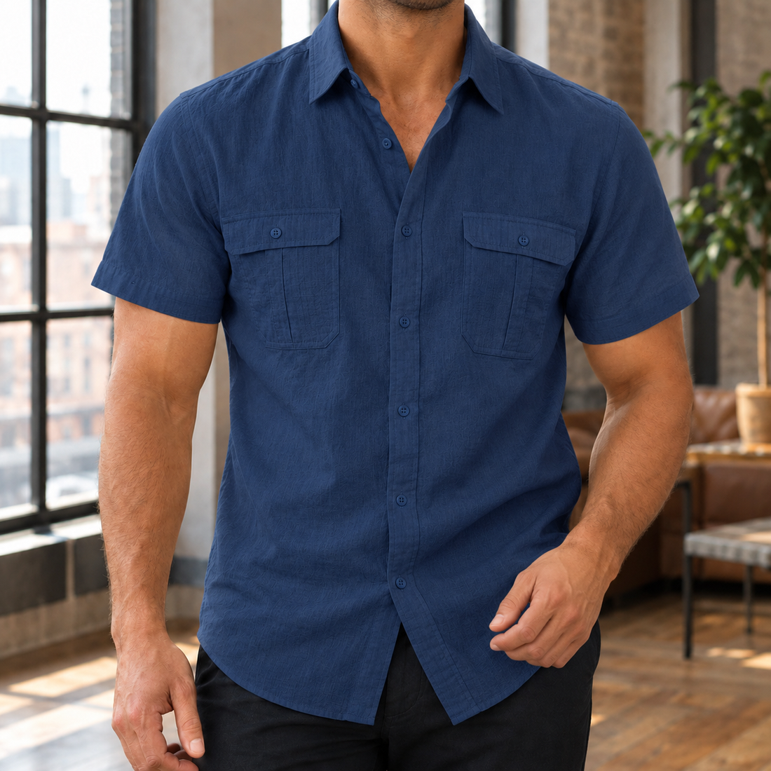 Benedict Linen Shirt - Navy Blue