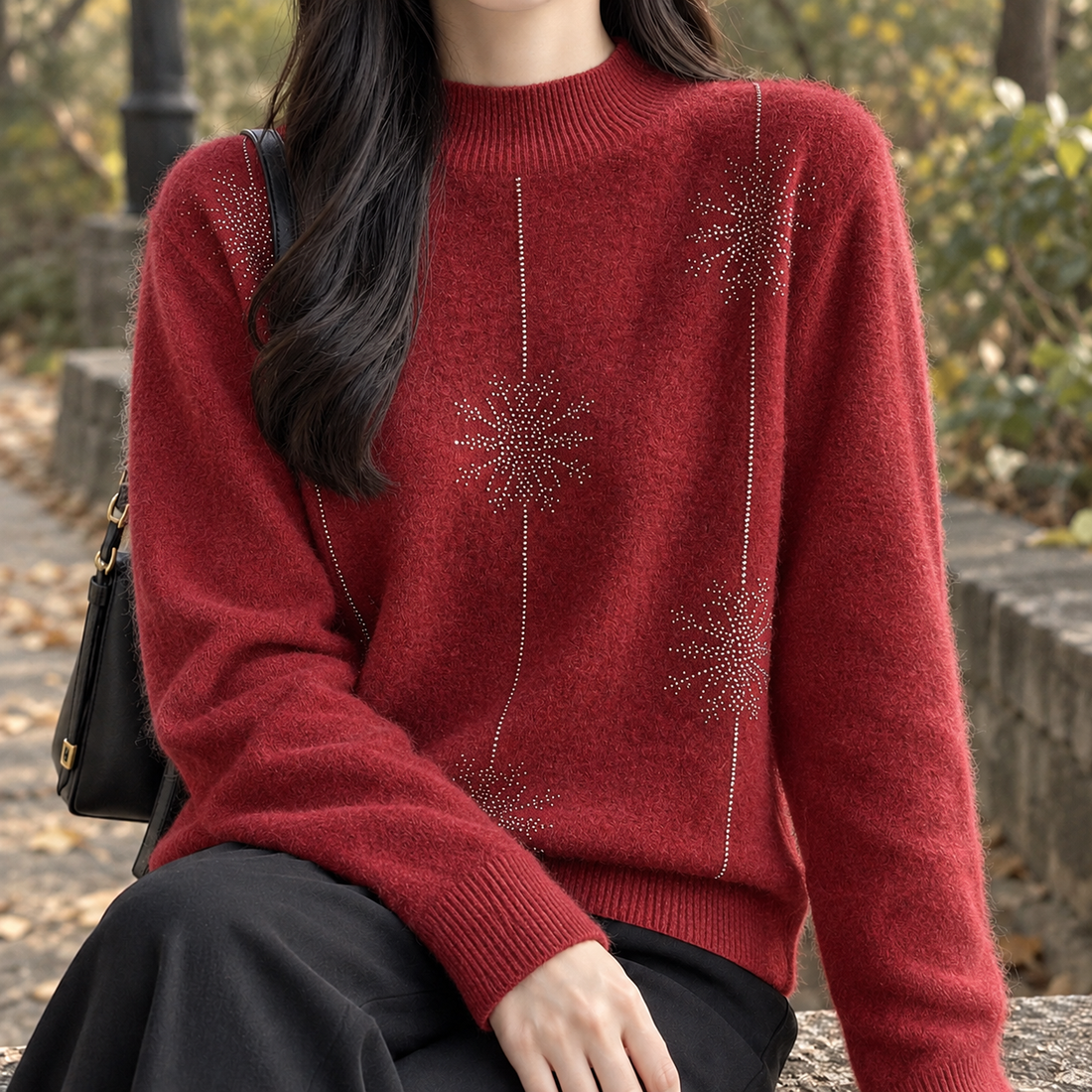 Calla-June Rhinestone Sweater - Brick Red