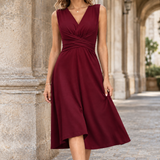 Blair Cross-Waist Midi Dress - Red Wine