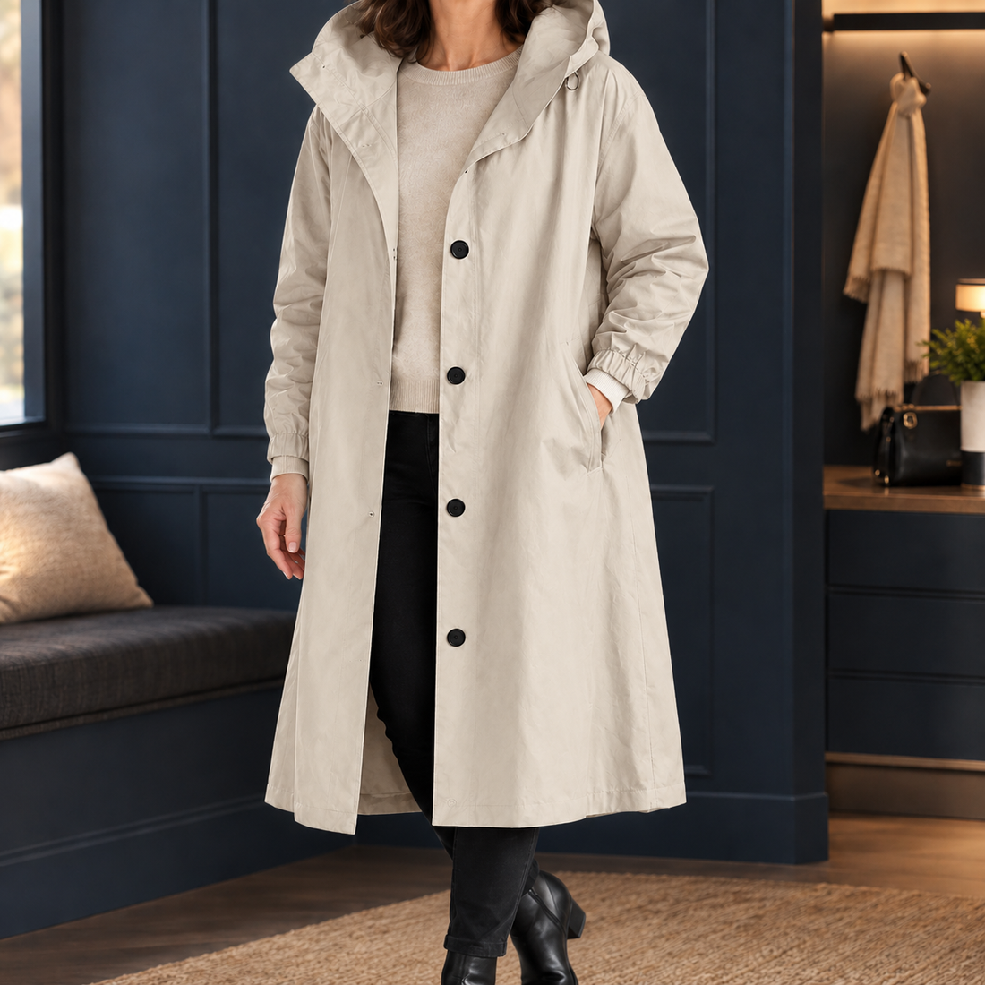Nina-Marie Hooded Overcoat - Beige