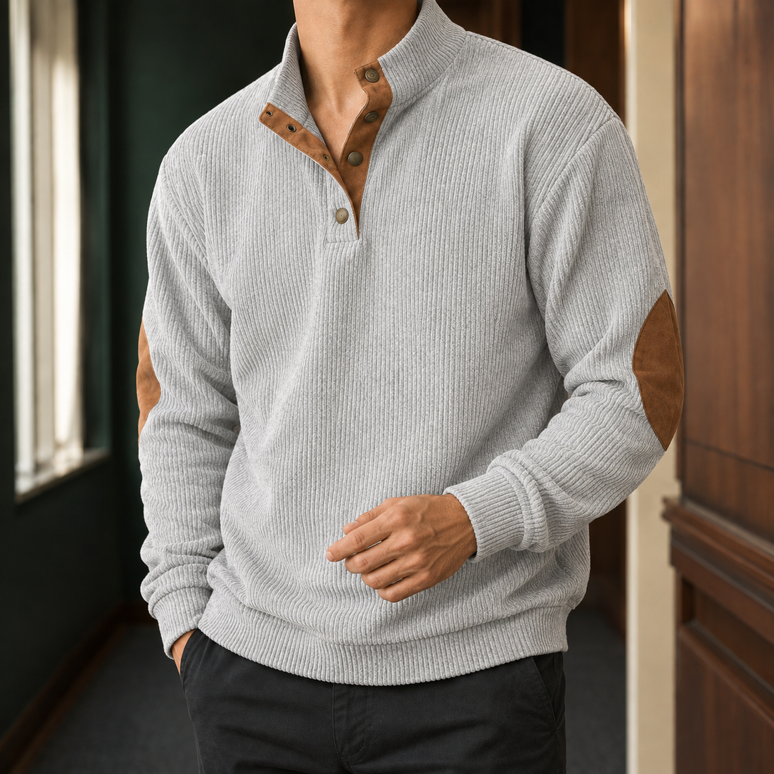 Elias-Ellis Corduroy Sweater - Light Gray