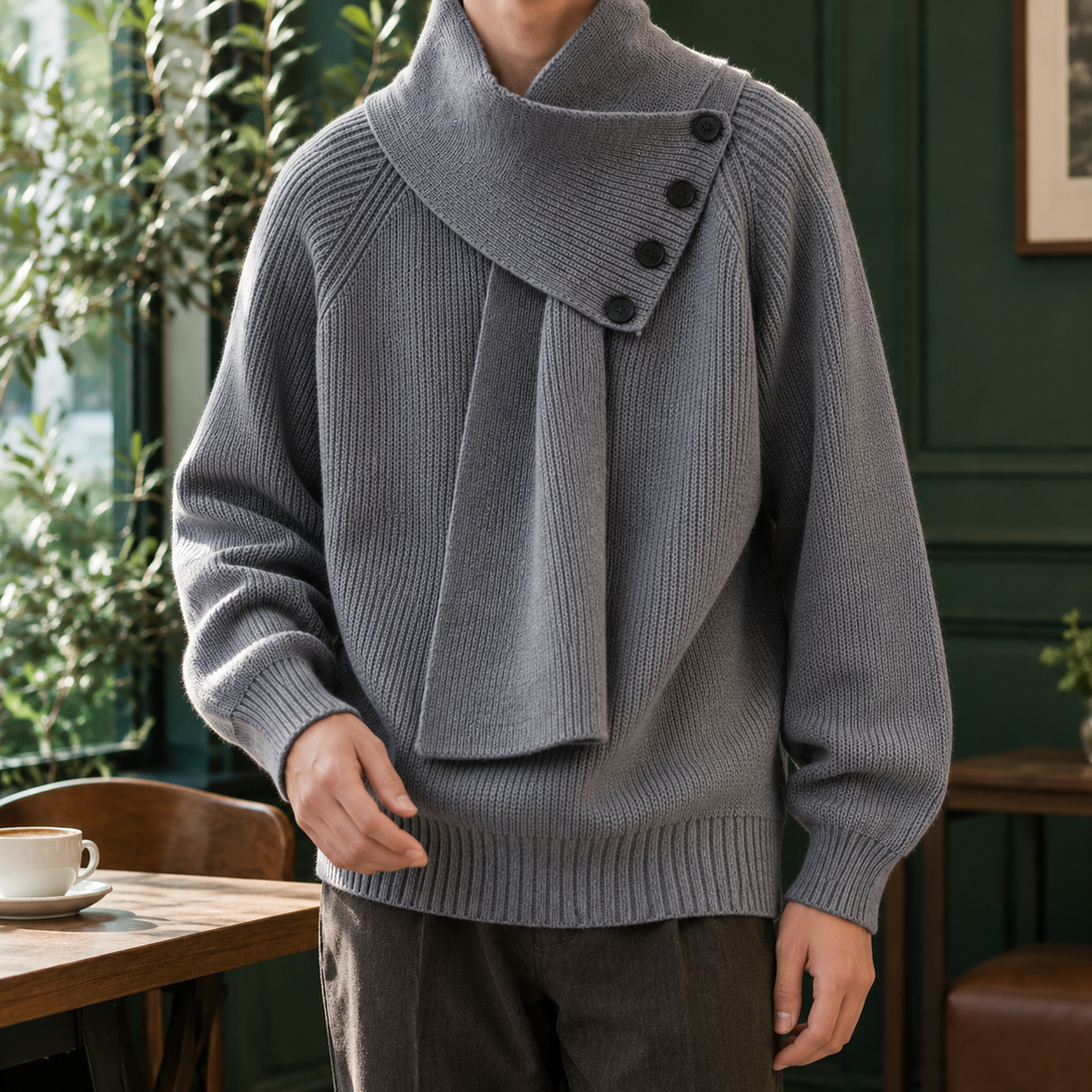 Eaton Scarf Collar Sweater - Gray