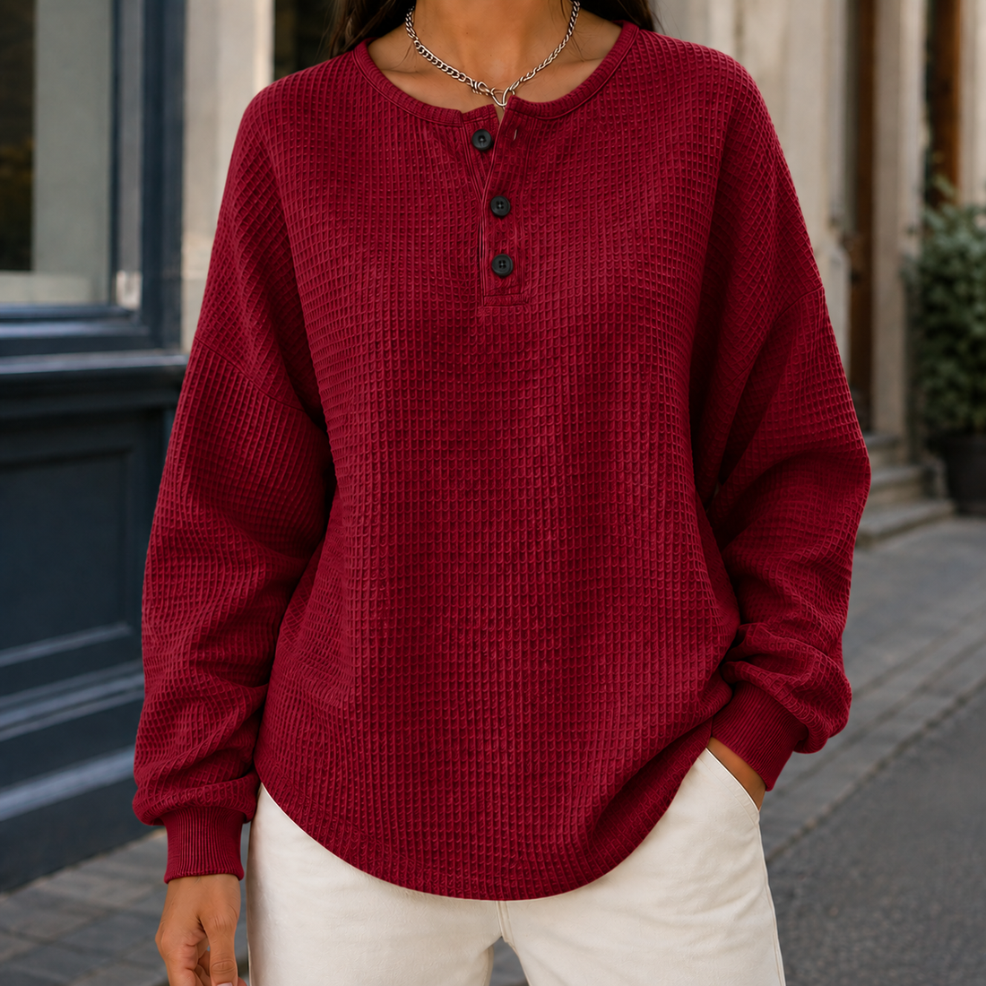 Annabel-Louise Waffle Sweater - Red