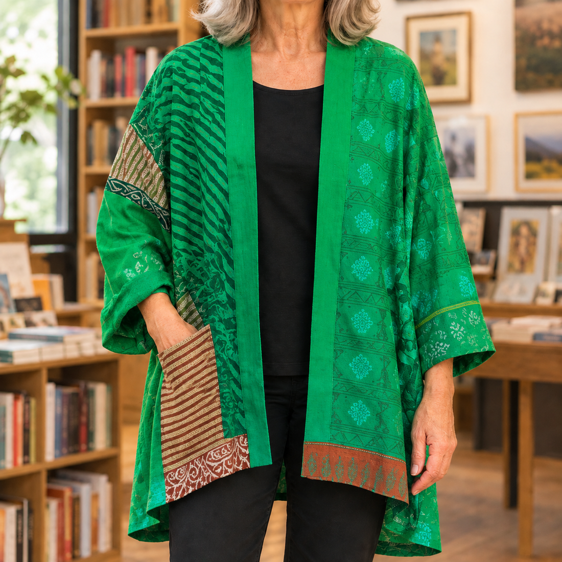 Marlene-Jane Patchwork Cardigan - Green