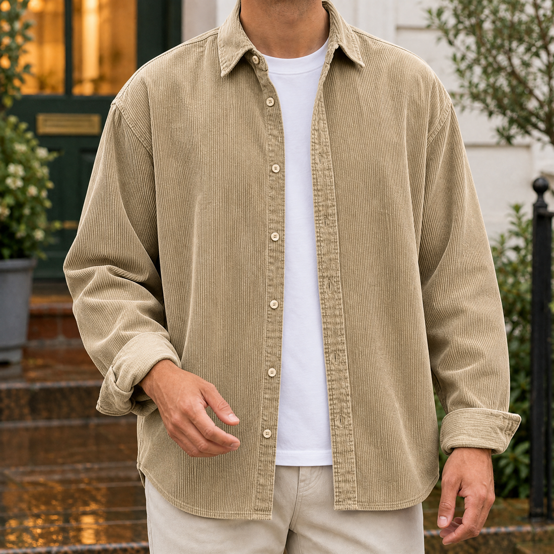 Aubin-Reid Corduroy Overshirt - Khaki