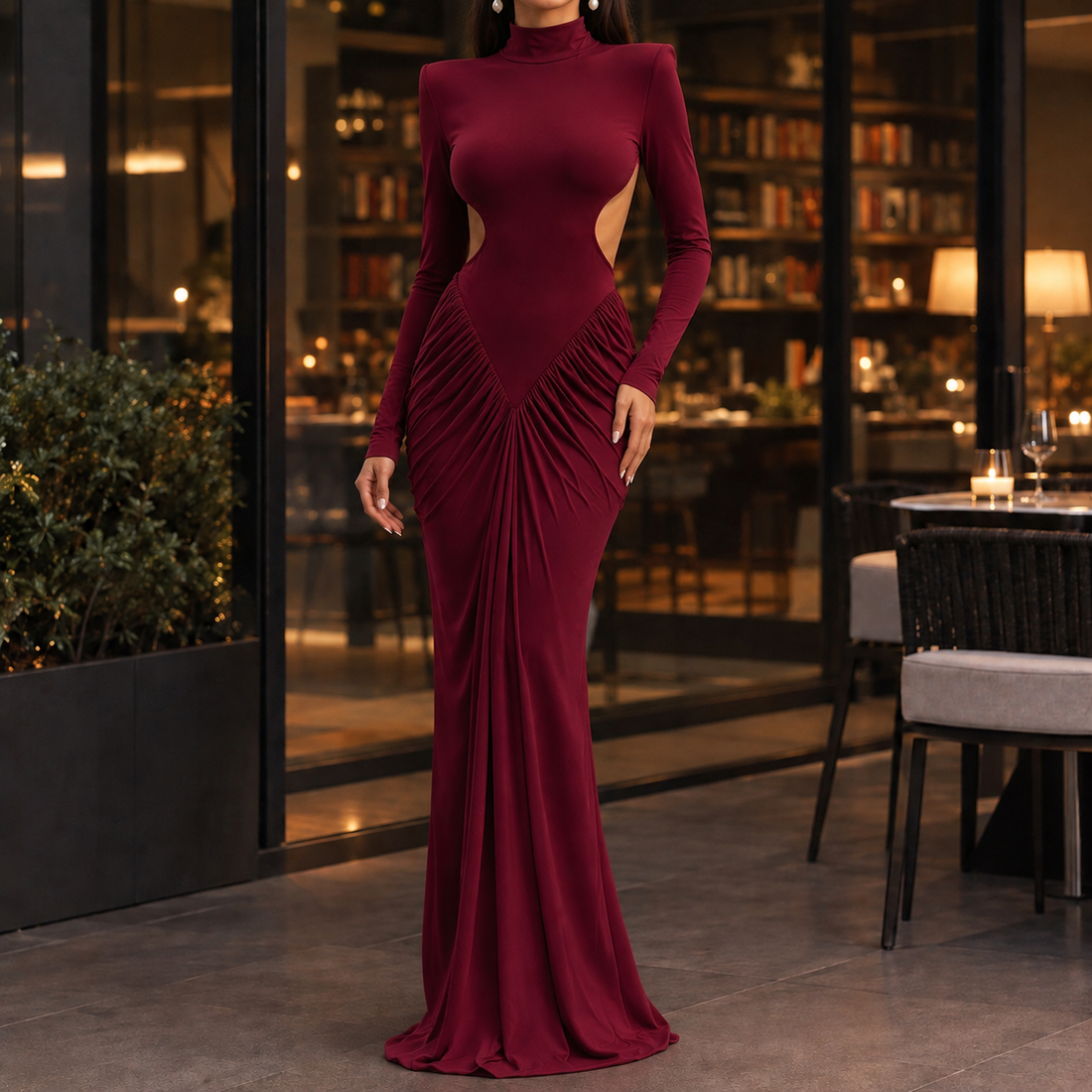 Ambrosine Cutout Maxi Dress - Wine Red