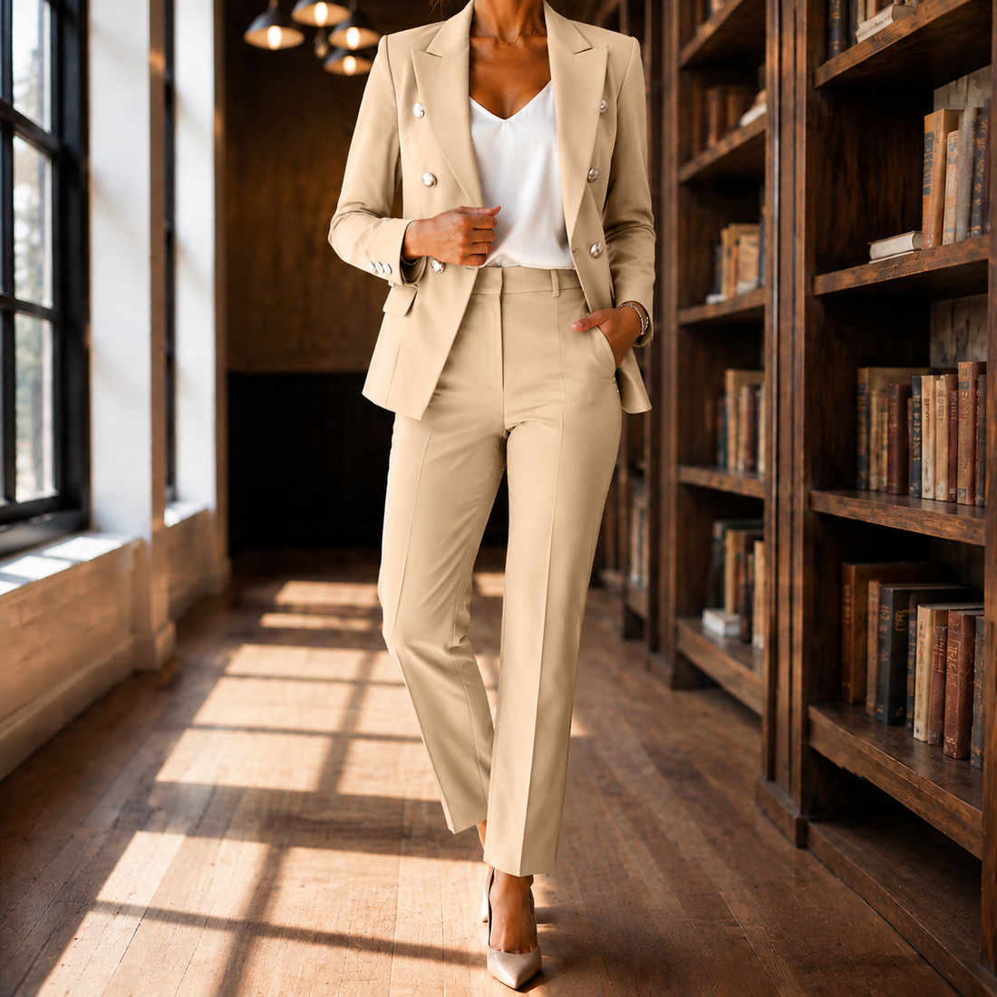 Serena-Eve Tailored Pantsuit - Beige
