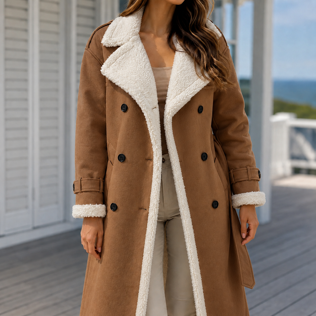 Soledad-Louise Contrast Trim Coat - Bronze