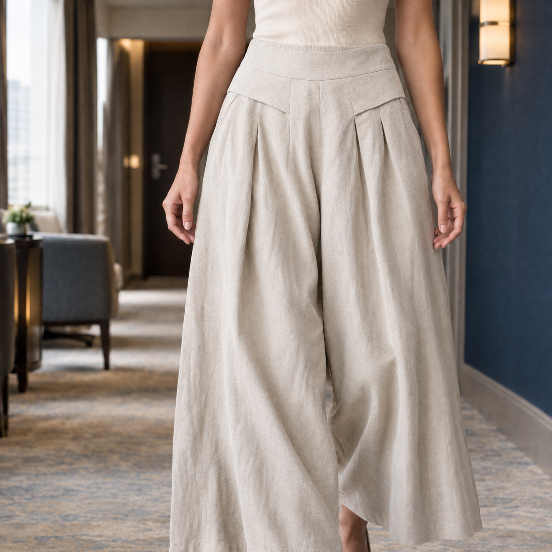 Jacinta-Claire Wide Leg Pants - Beige