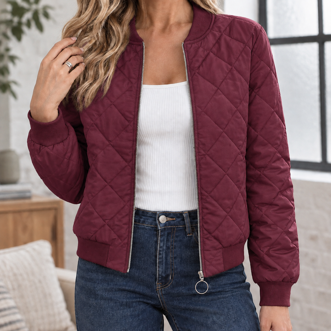 Ingrid-Hope Quilted Jacket - Wine Red