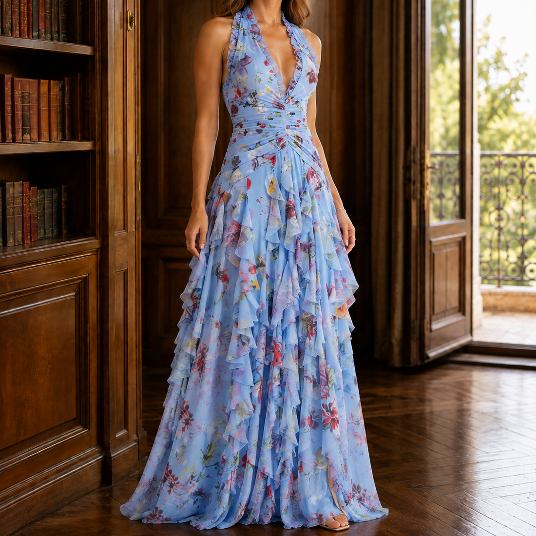 Marlene Ruffle Maxi Dress - Blue