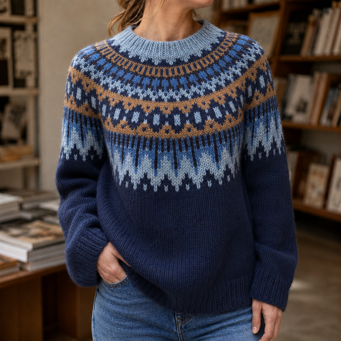 Livia Fair Isle Sweater - Navy Blue