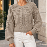 Georgina-Jane Cable Knit Sweater - Khaki