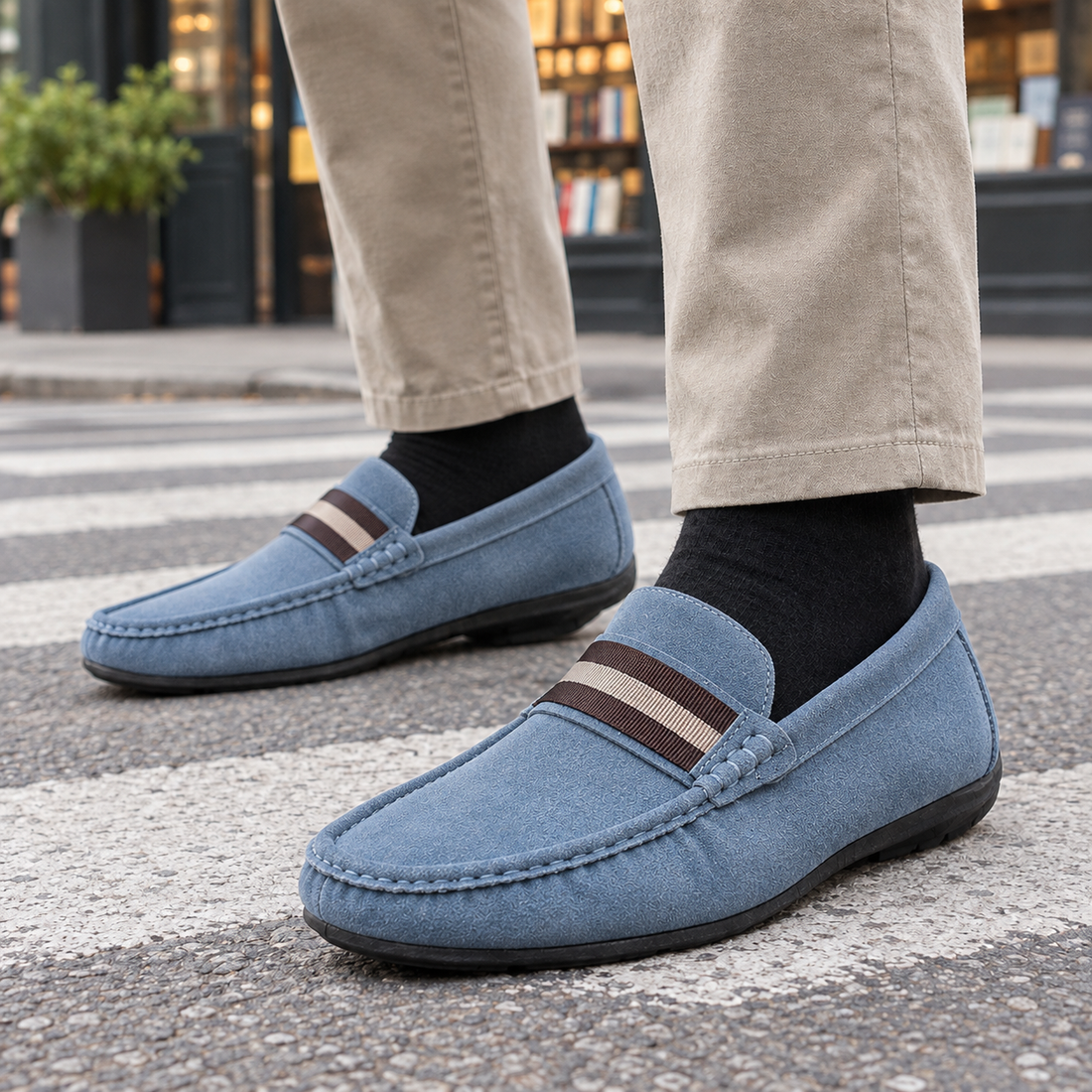 Bruni Striped Loafers - Light Blue