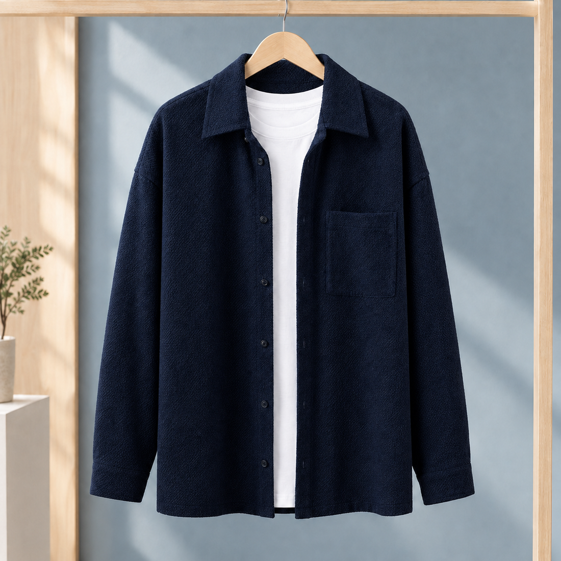 Matthias-Dean Textured Overshirt - Navy Blue