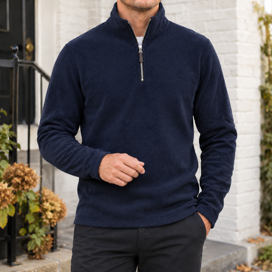 Renard Quarter Zip Top - Navy Blue
