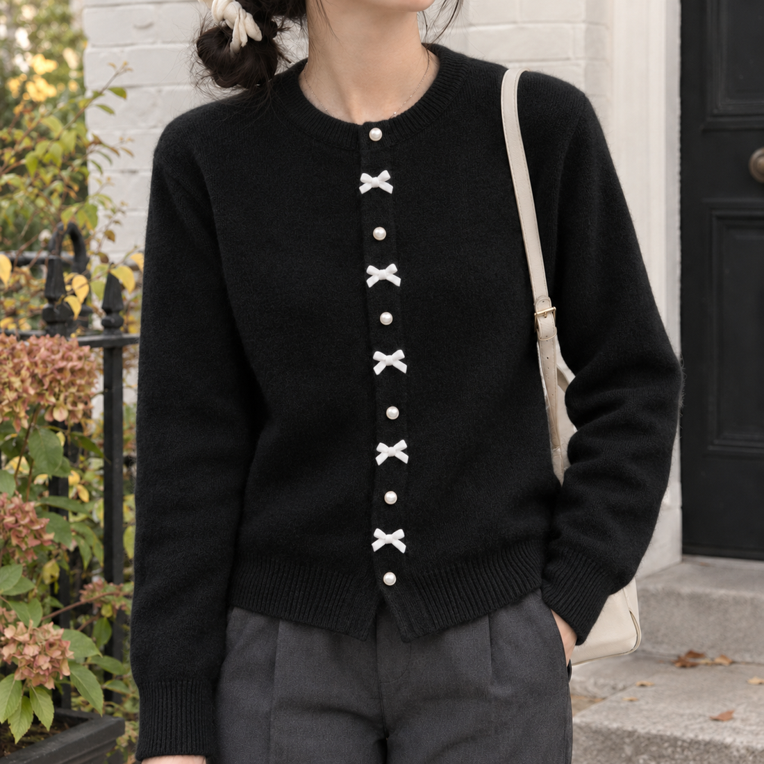 Eleanora Bow Cardigan - Black