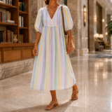 Evangeline Striped Midi Dress - Verde Lila