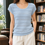 Selena Pointelle Top - Blue