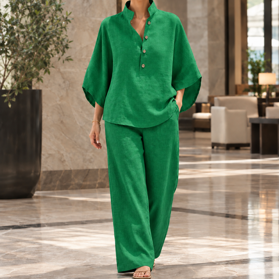 Lillian Stand Collar Set - Green