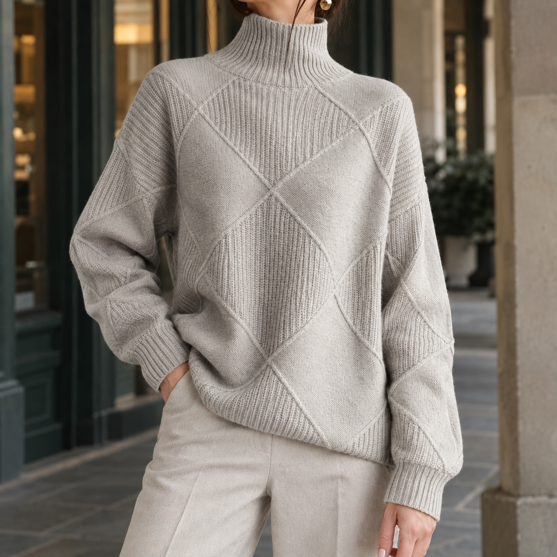 Scarlett Textured Turtleneck - Light Gray