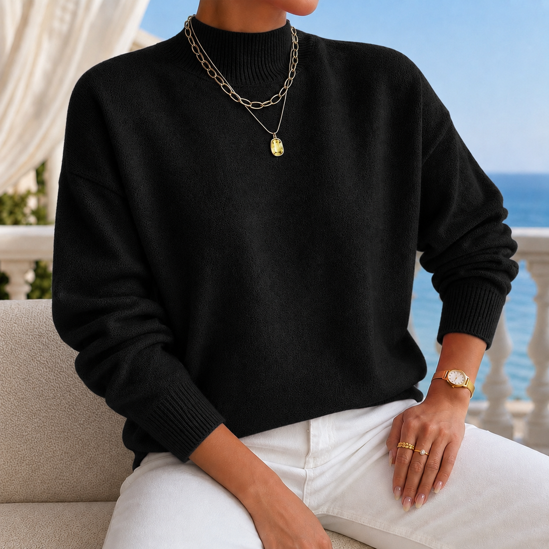 Cosima Mock Neck Sweater - Black