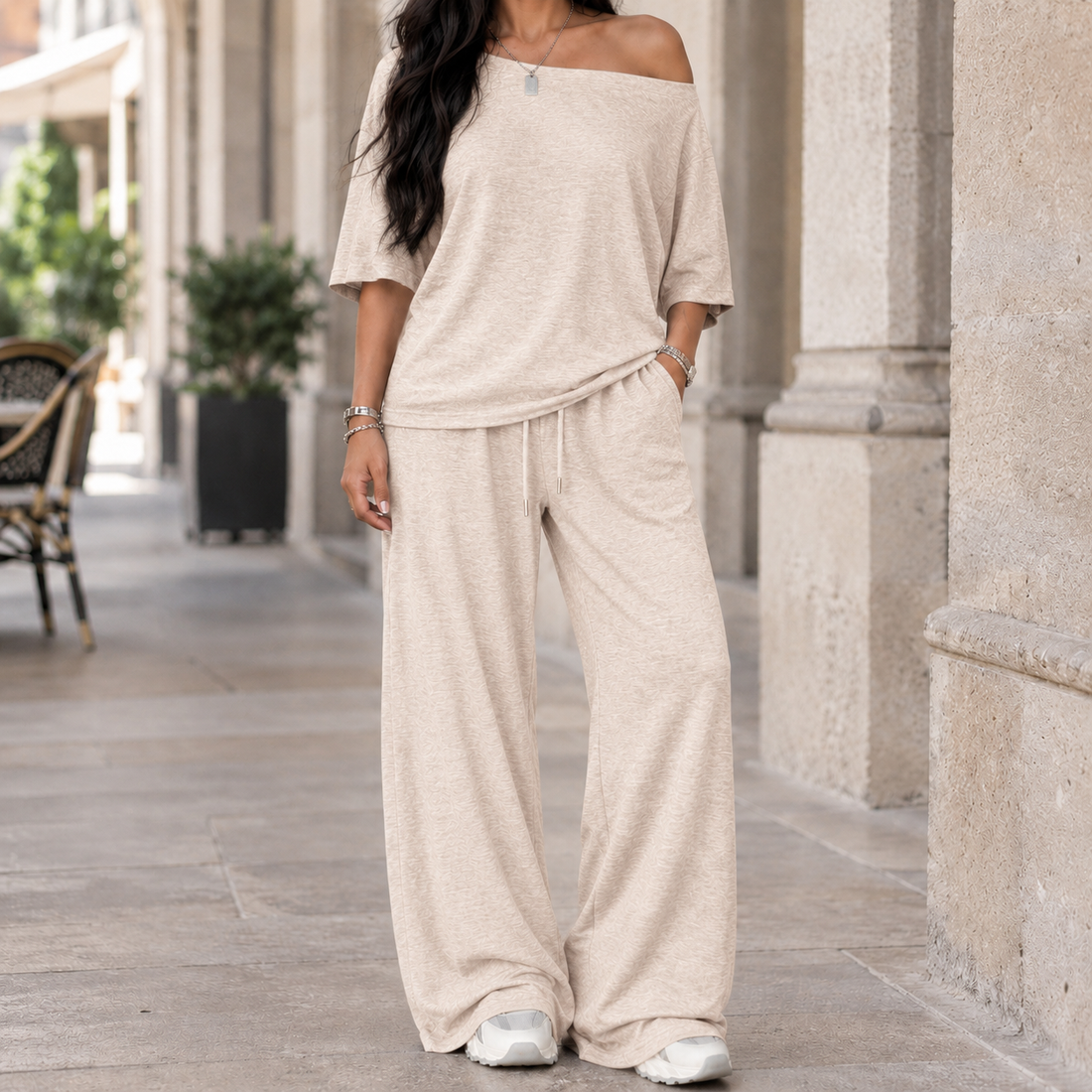Iris-Claire Wide-Leg Set - Apricot