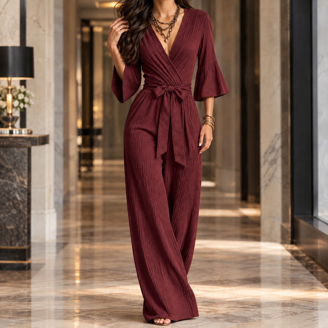 Ines Wrap Jumpsuit - Red
