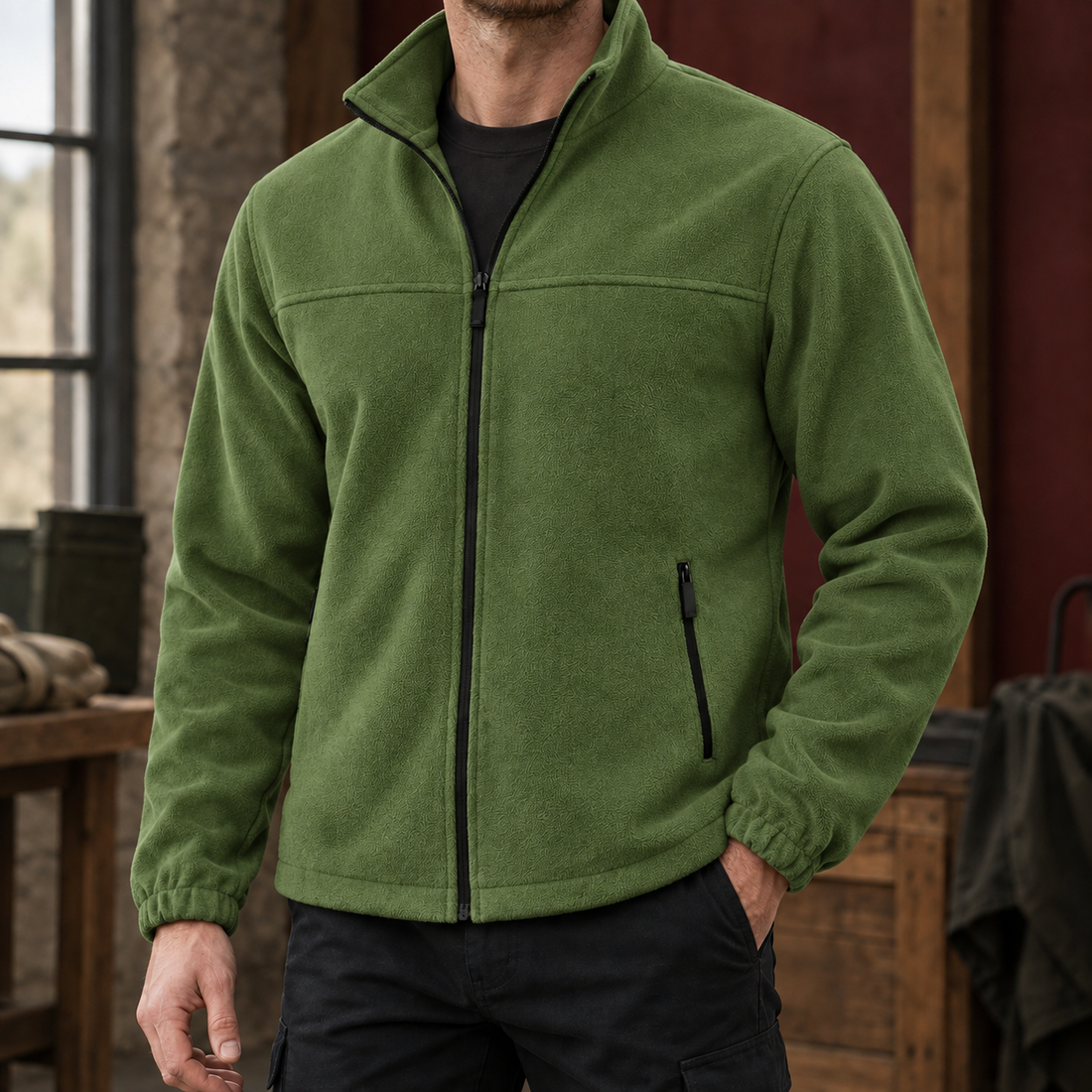 Godfrey Stand Collar Jacket - Army Green
