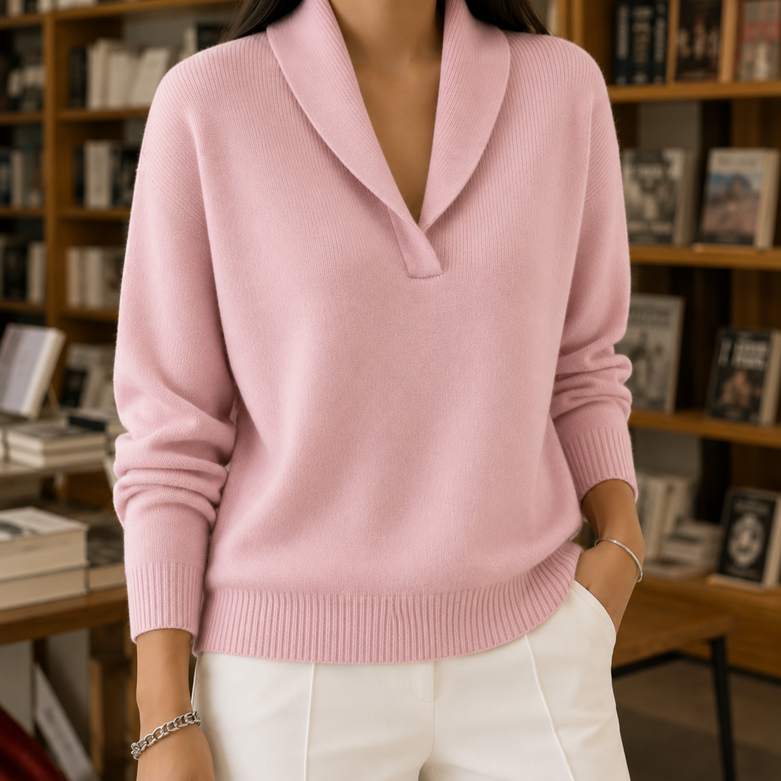 Madeleine Shawl Collar Sweater - Pink