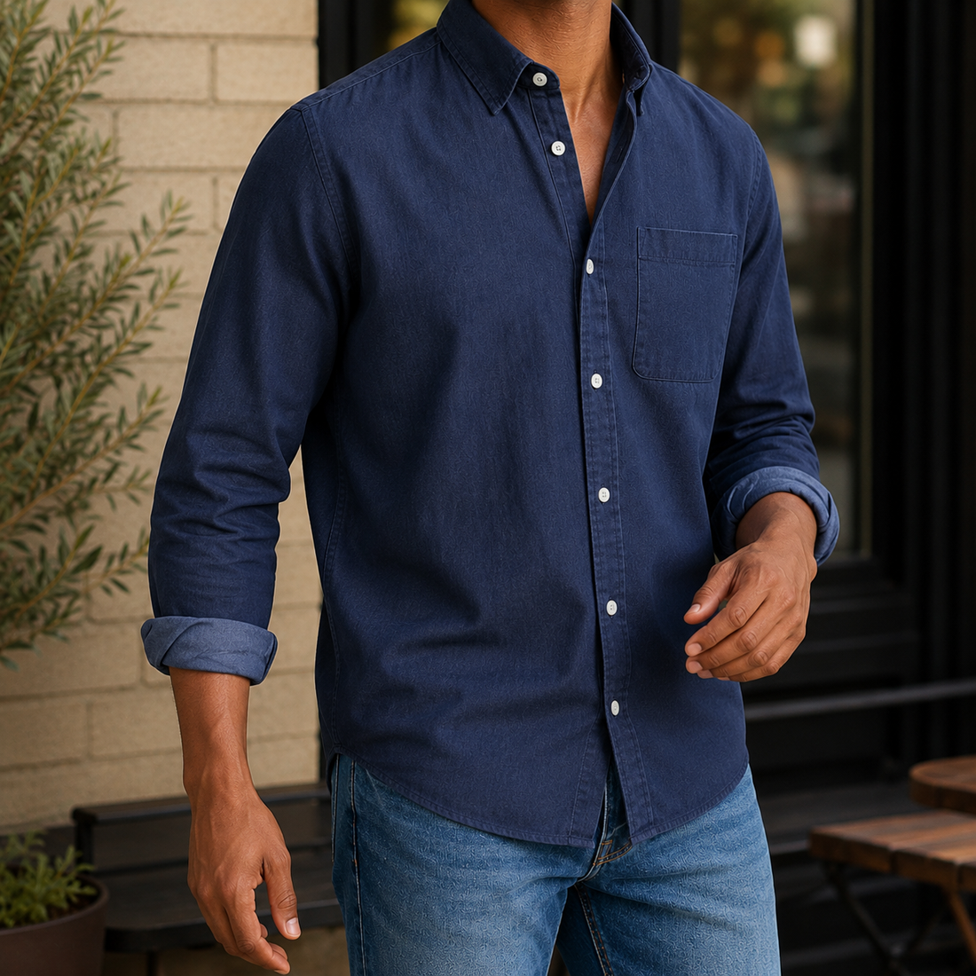 Carter Chambray Shirt - Navy Blue