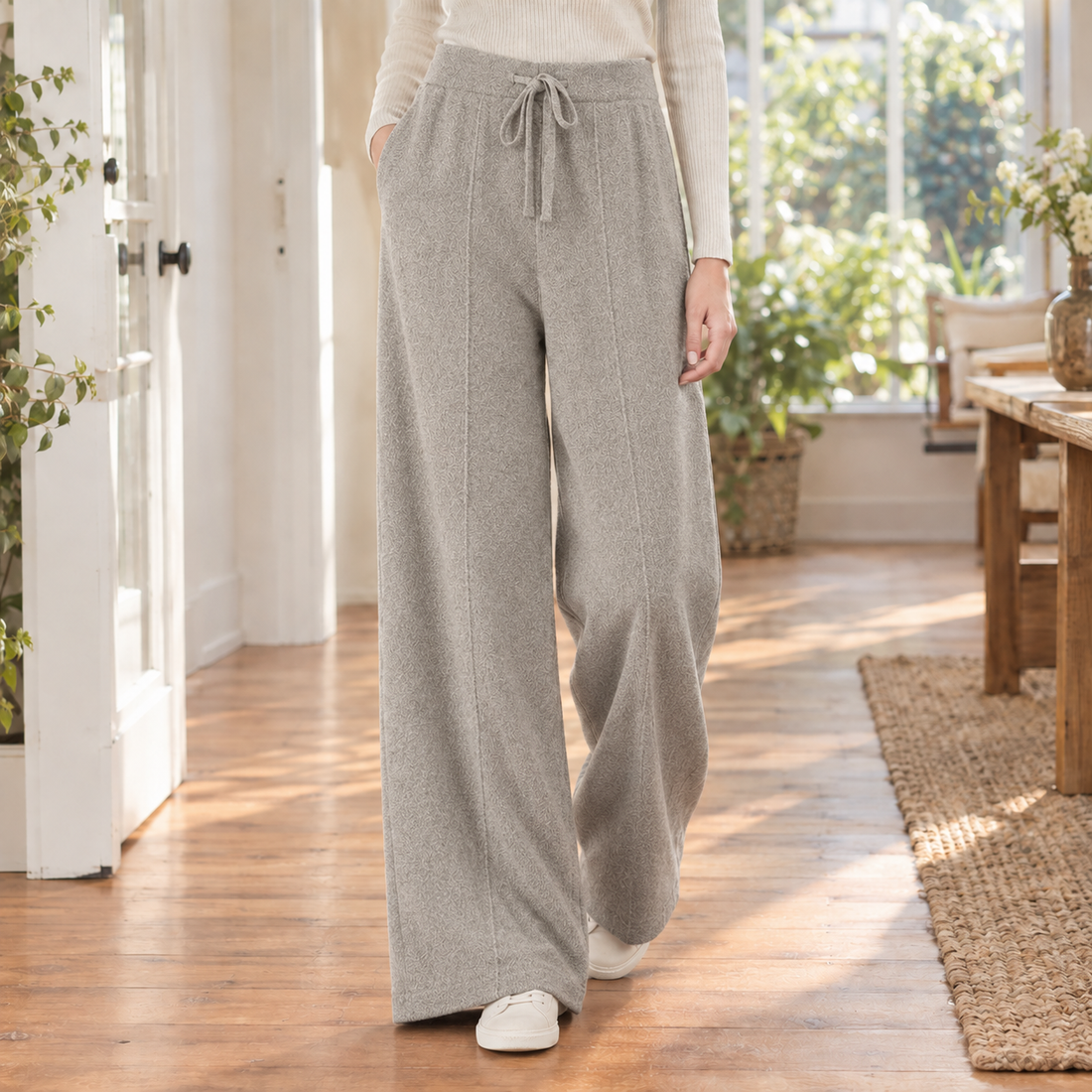 Rebekah Wide Leg Pants - Light Gray
