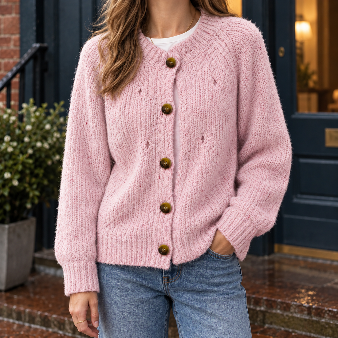 Zoe Textured Cardigan - Dusty Pink