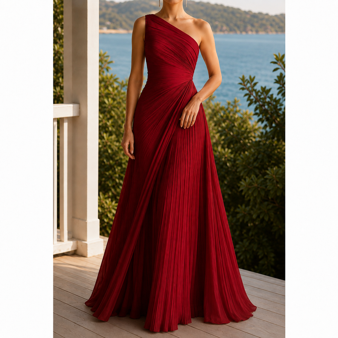 Estelle One-Shoulder Dress - Red