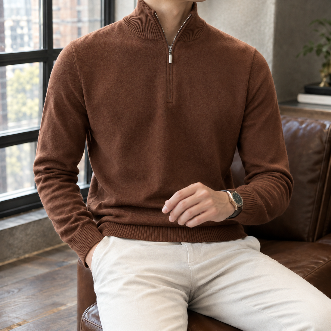 Donovan Mock Neck Sweater - Brown
