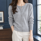 Lillian-June Round Neck Cardigan - Light Gray
