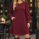 Amelia Puff Sleeve Dress - Wine Red