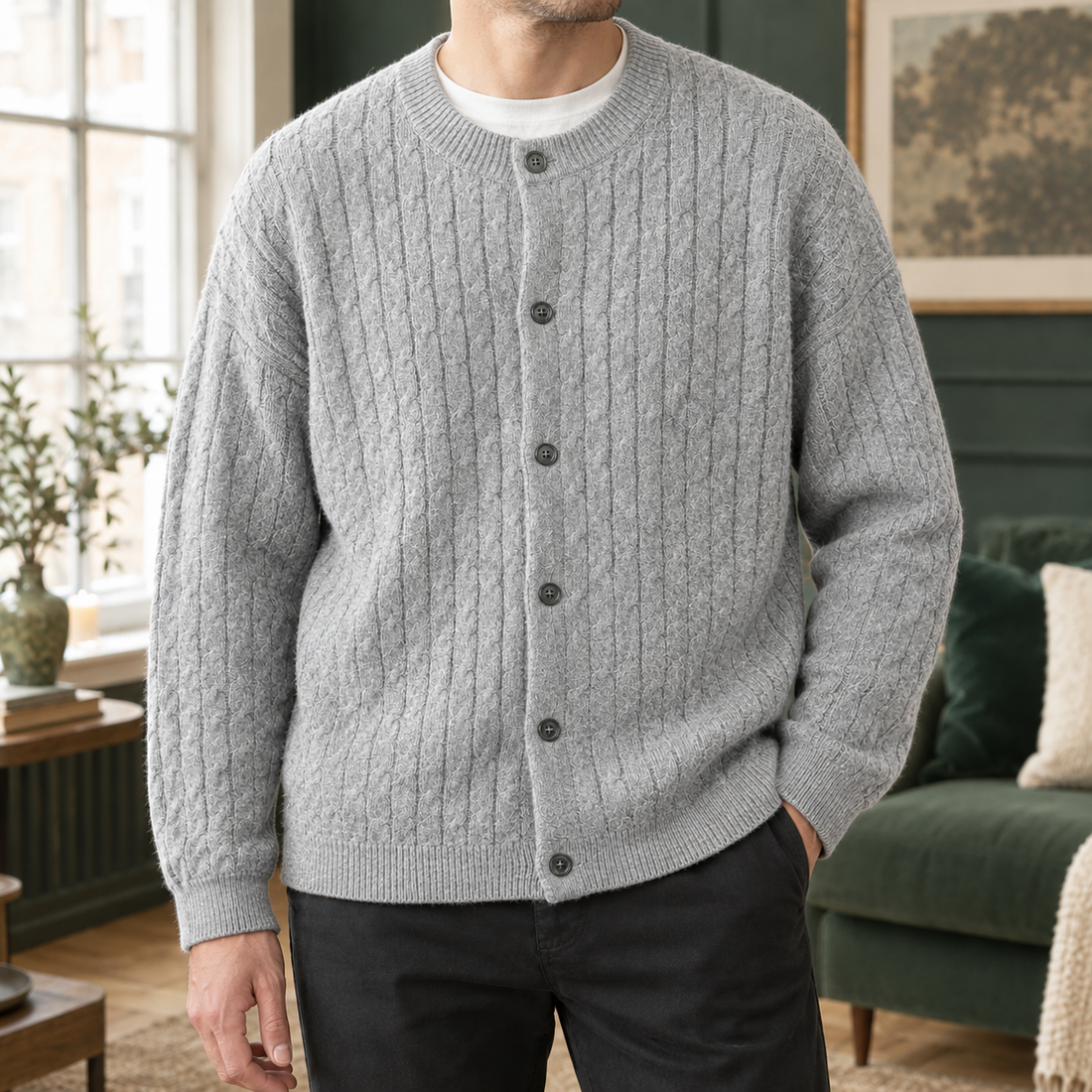Adam-Reid Cable Cardigan - Gray
