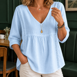 Modesty V-Neck Blouse - Light Blue
