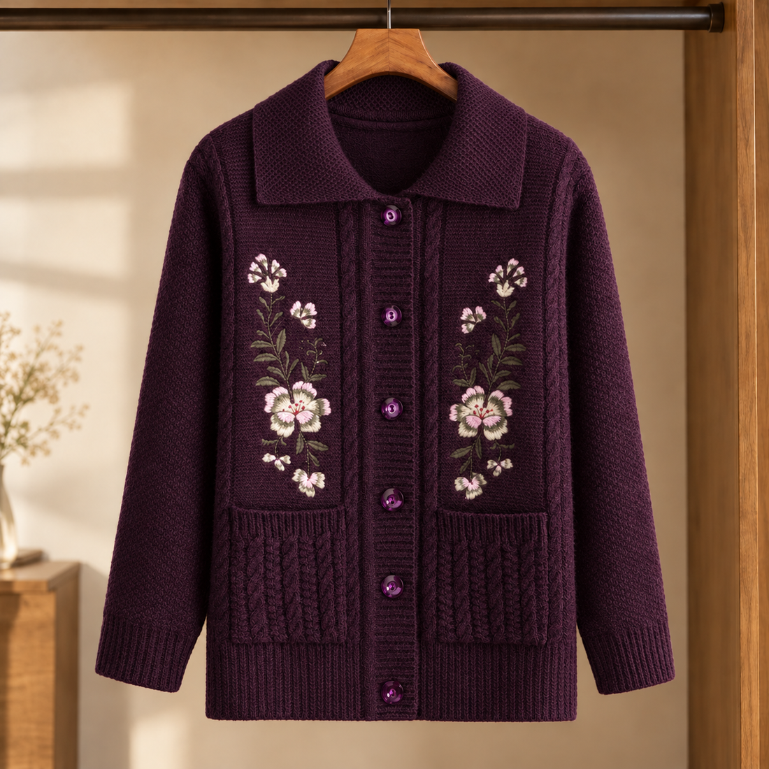 Alice Embroidered Cardigan - Purple