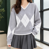 Alina-Elise Argyle Sweater - Light Gray